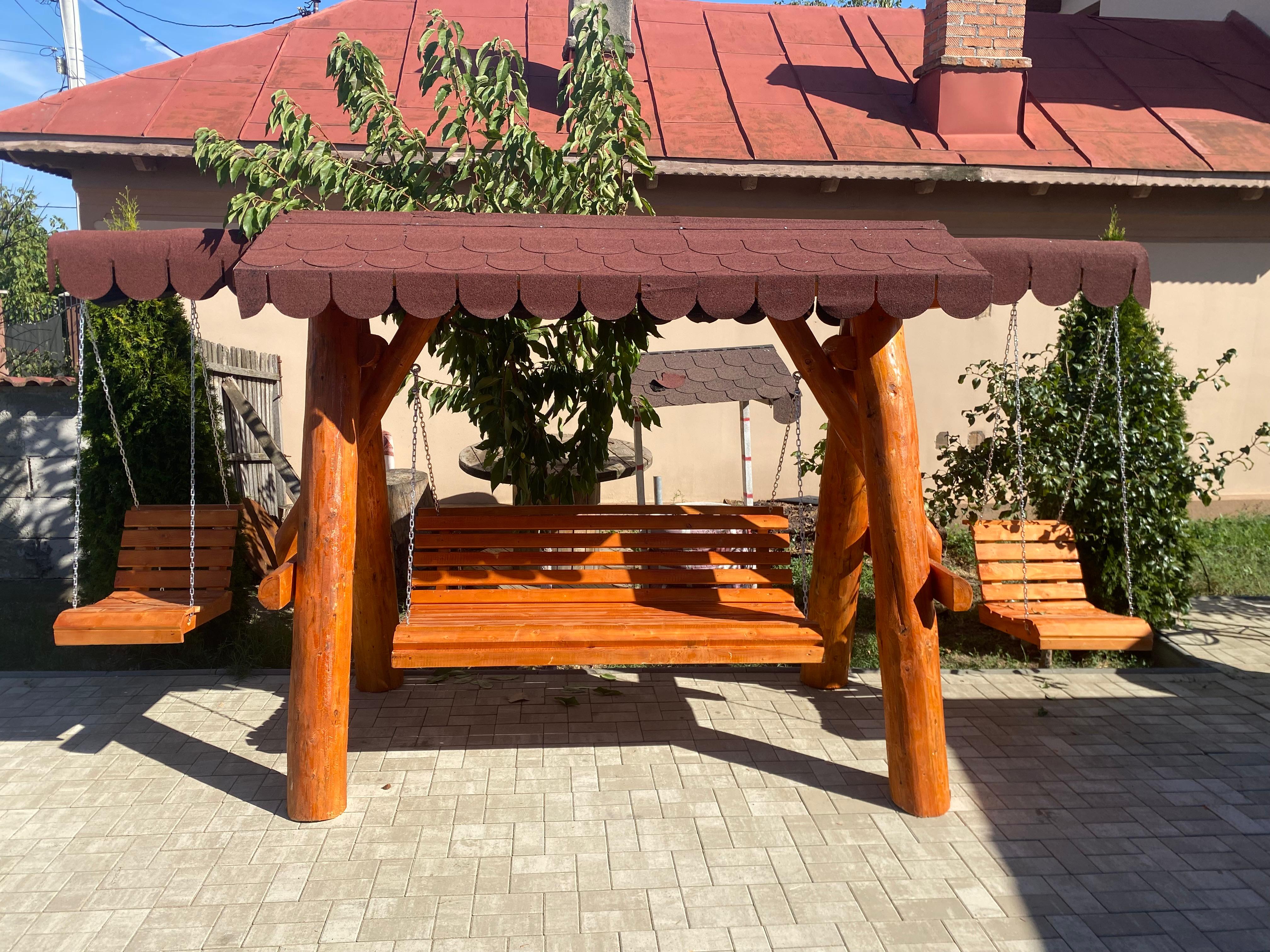Balansoar rustic cu 2 leagăne