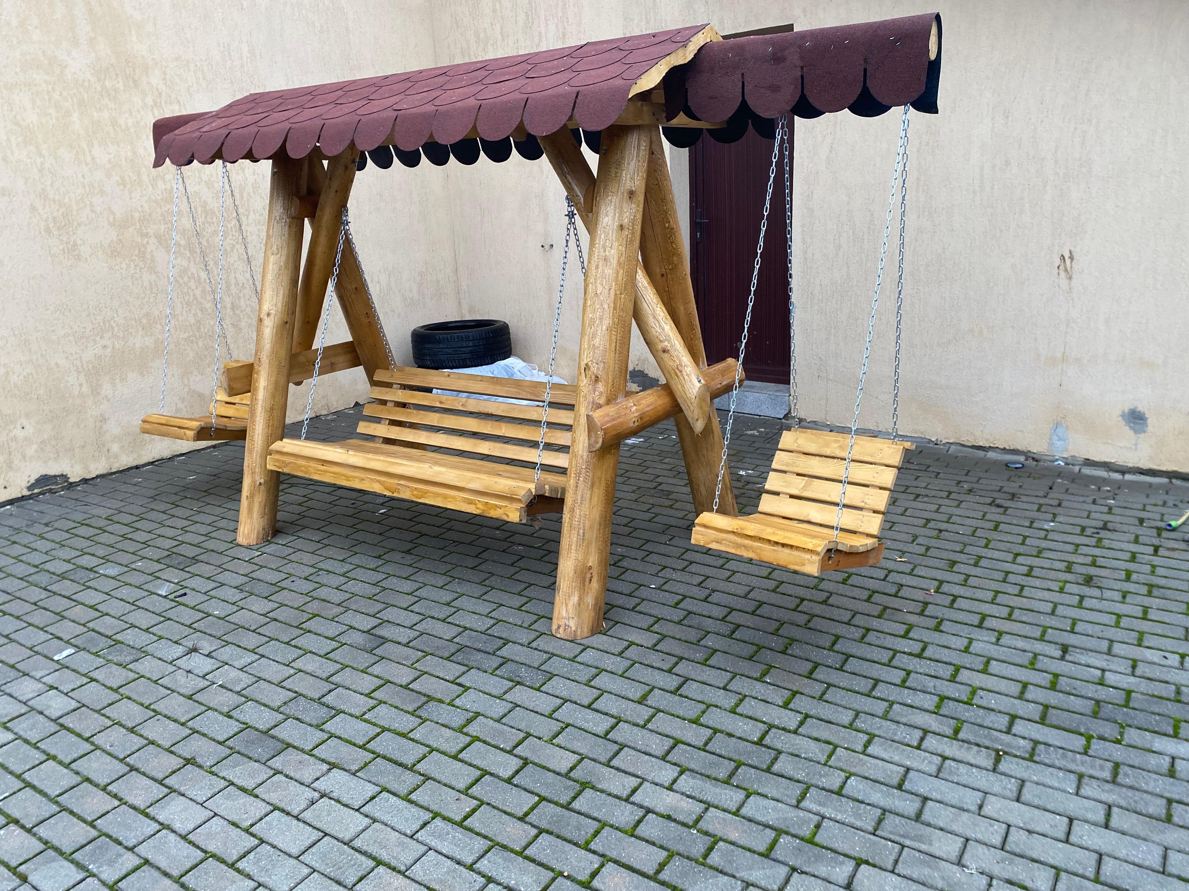 Balansoar rustic cu 2 leagăne