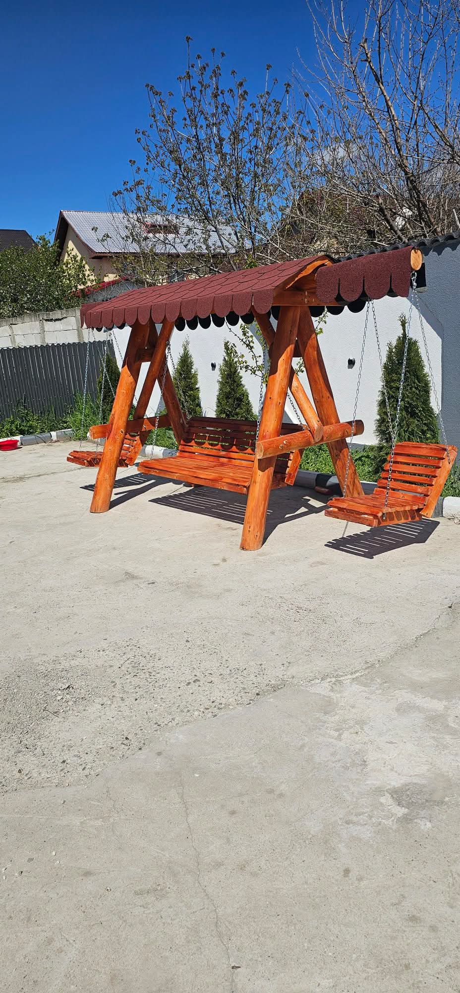 Balansoar rustic cu 2 leagăne