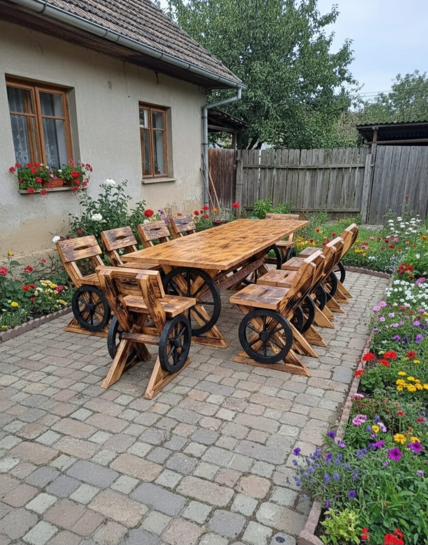 Set masă model roată cu 10 scaune