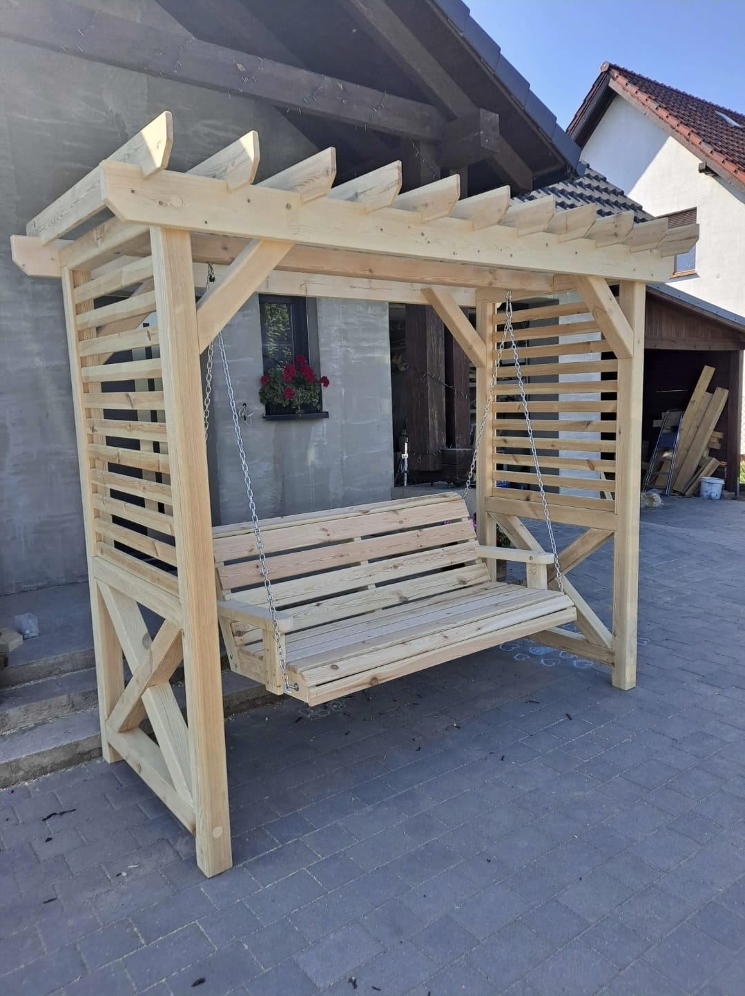 Balansoar rustic din lemn masiv pătrat model X