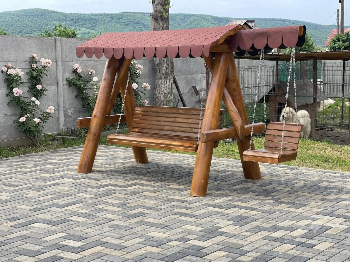 Balansoar rustic din lemn cu un leagăn