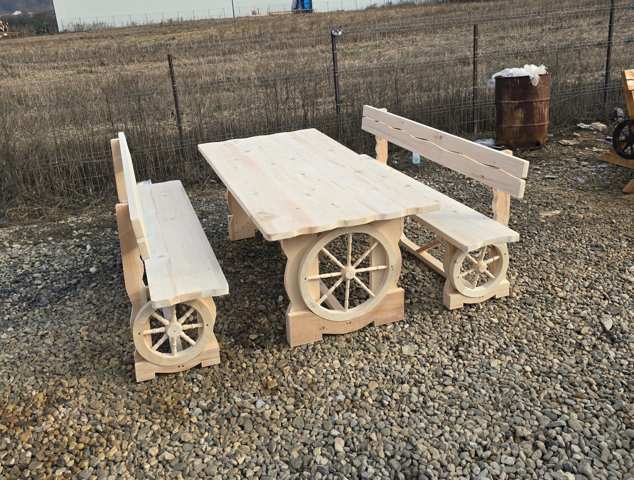 Set masă cu băncuțe model roată H 200 cm