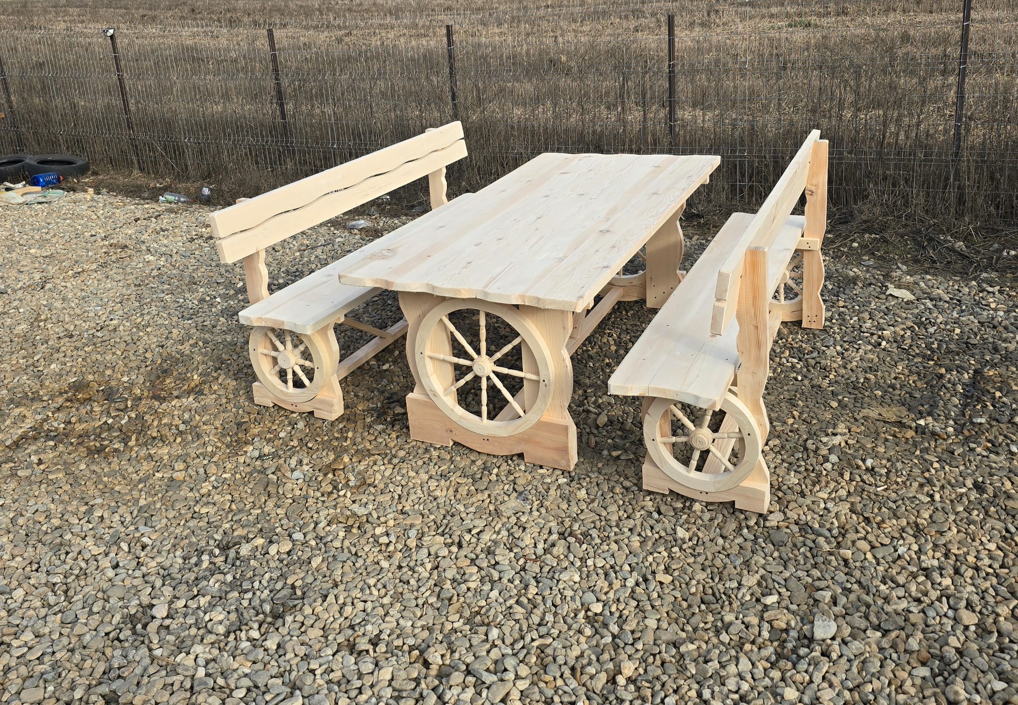 Set masă cu băncuțe model roată H 200 cm