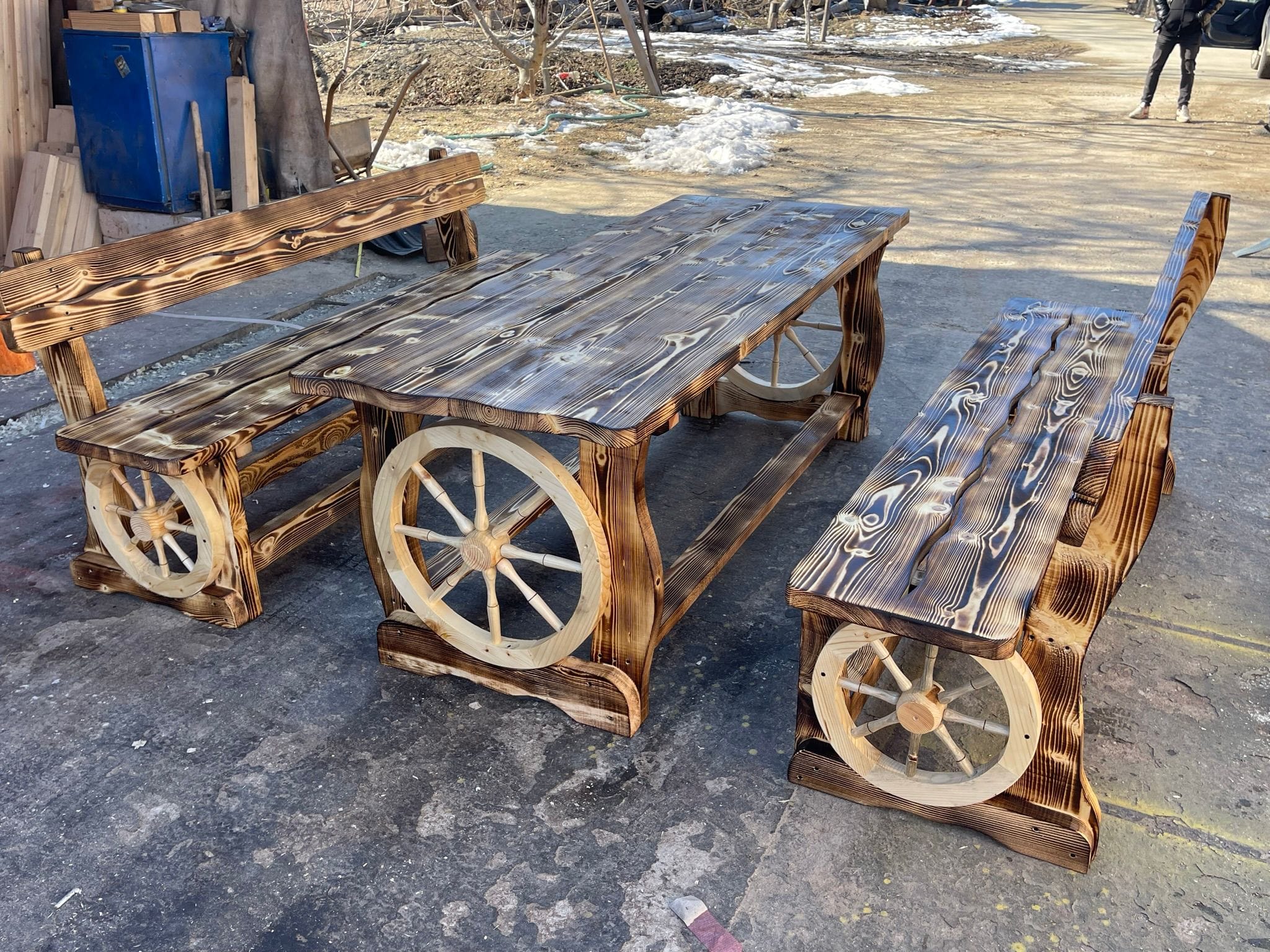 Set masă cu băncuțe model roată H 200 cm