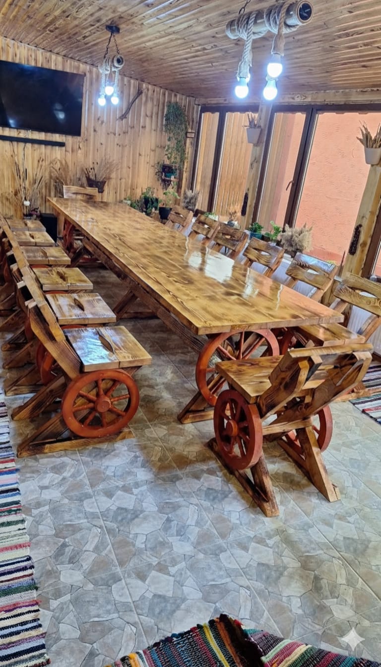 Set masă model roată cu 12 scaune
