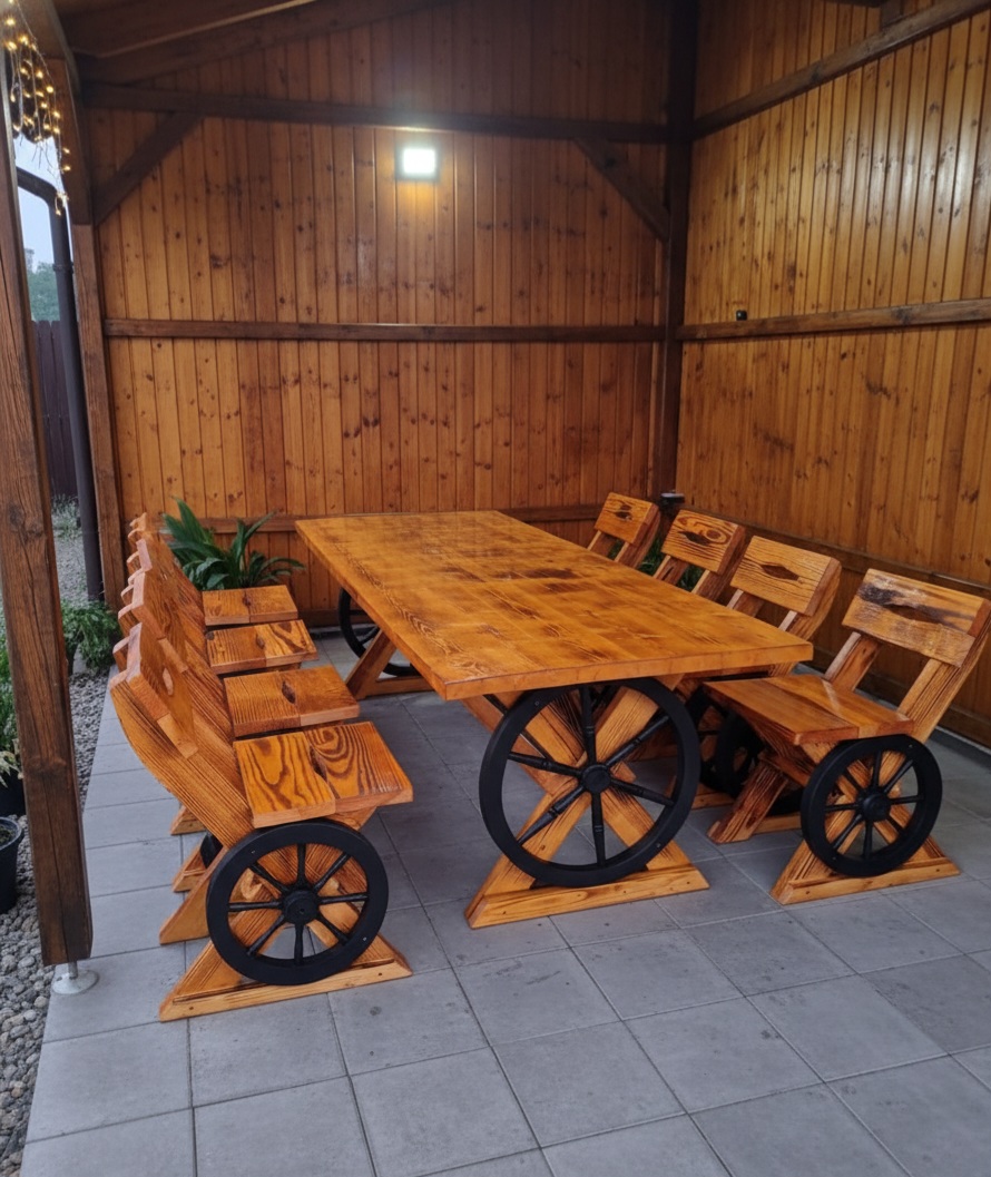 Set masă model roată cu 8 scaune