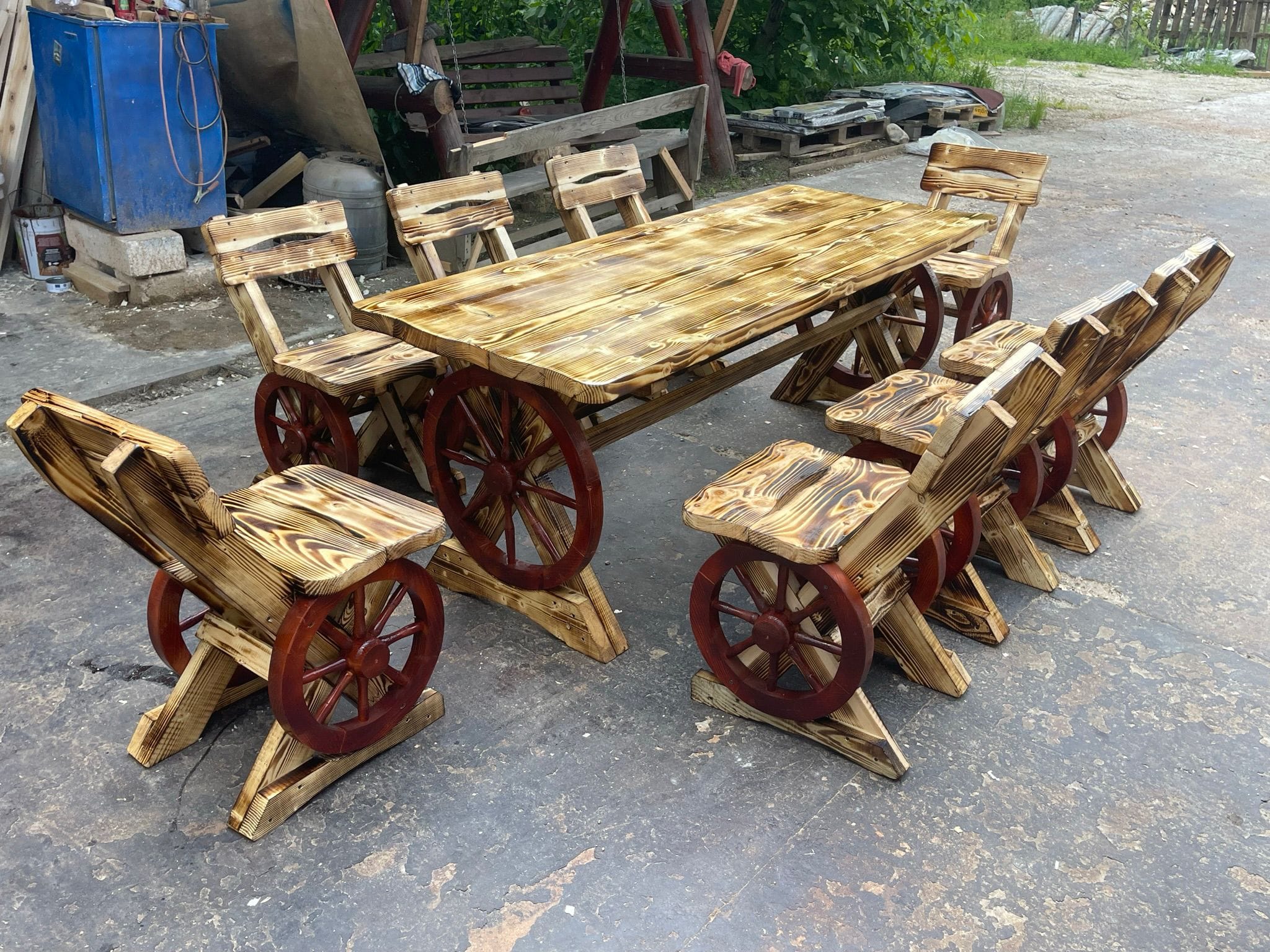 Set masă model roată cu 8 scaune