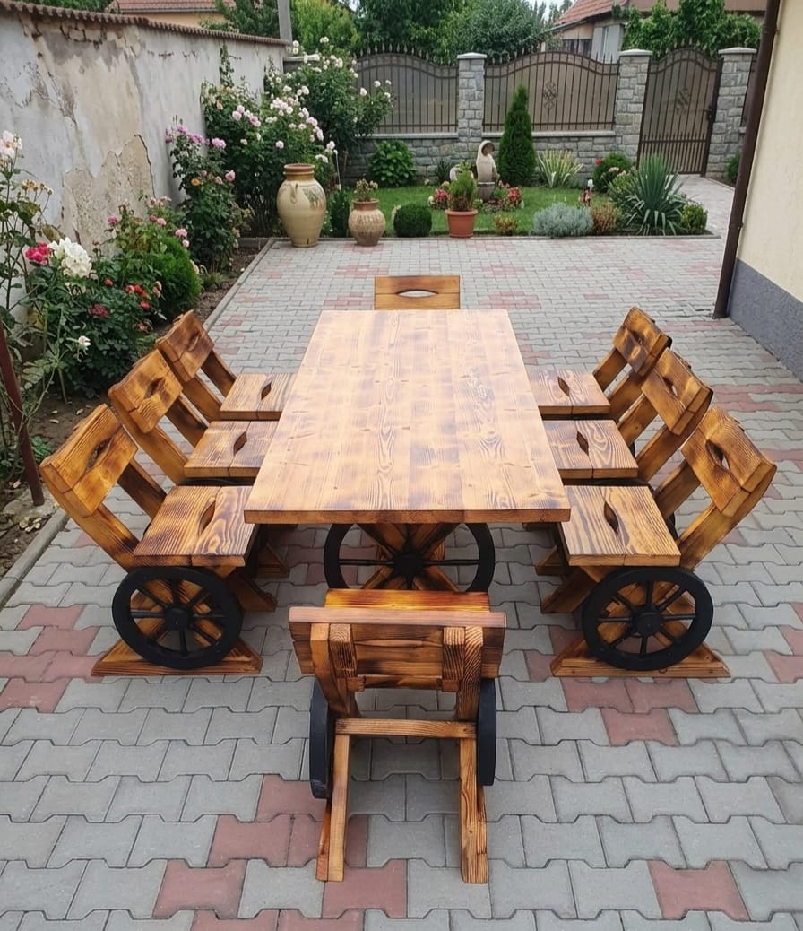 Set masă model roată cu 8 scaune