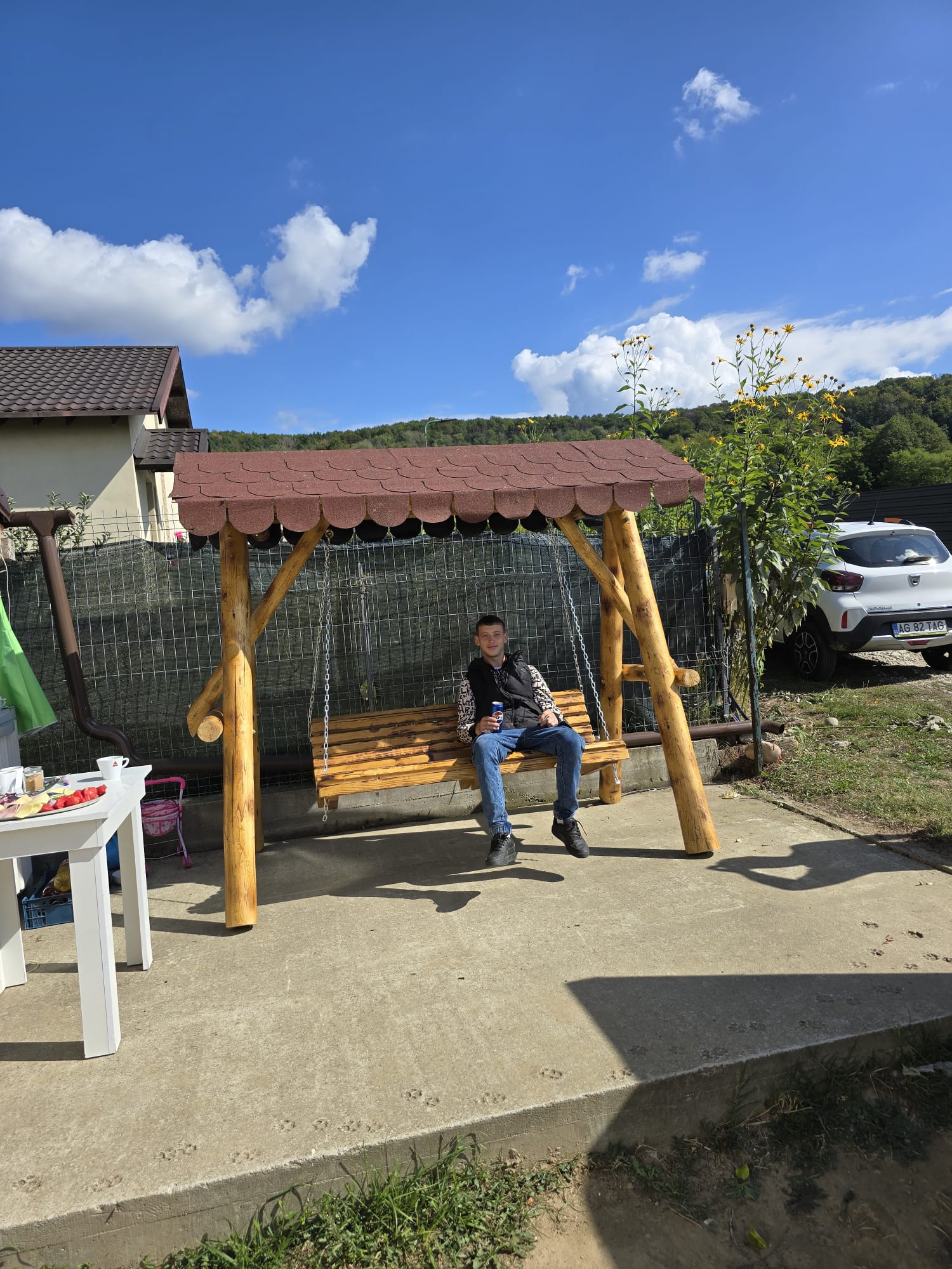 Balansoar leagăn rustic din lemn masiv