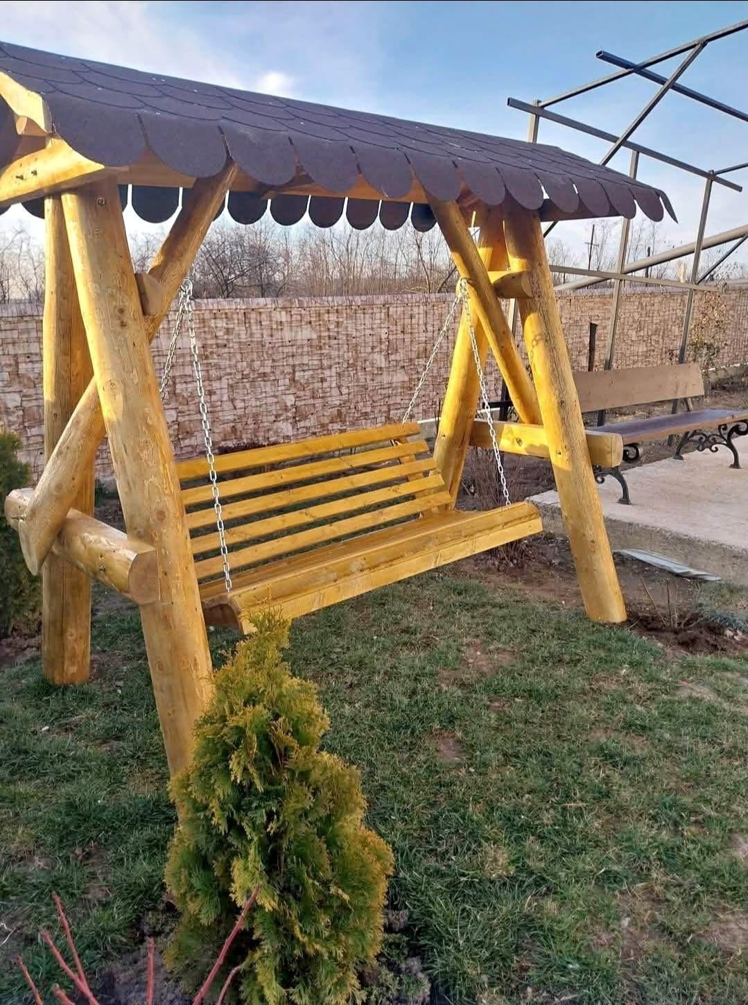 Balansoar leagăn rustic din lemn masiv