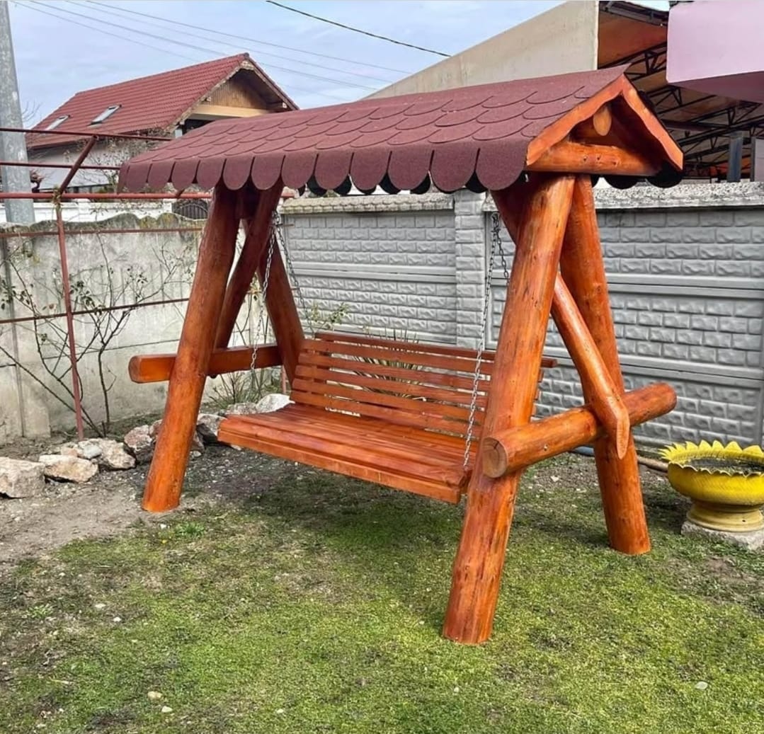 Balansoar leagăn rustic din lemn masiv