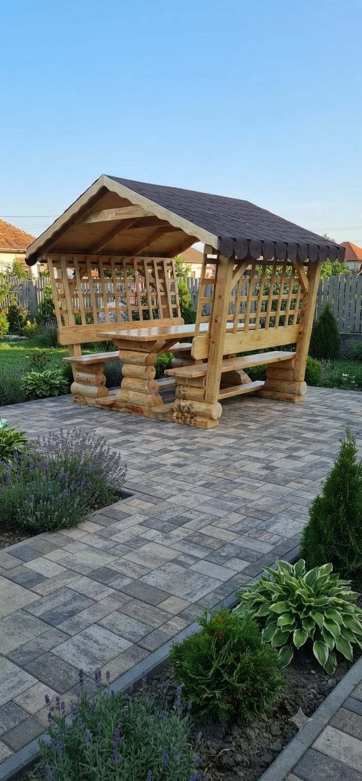 Foișor rustic din lemn masiv rotund