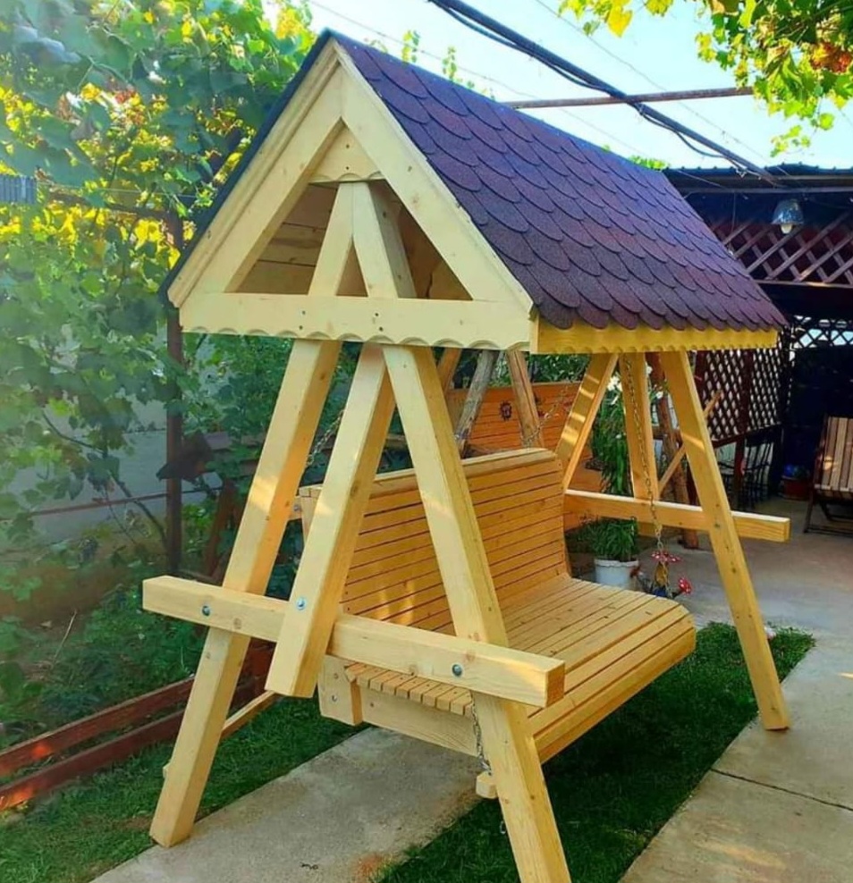 Balansoar din lemn masiv cu grinzi 10x10