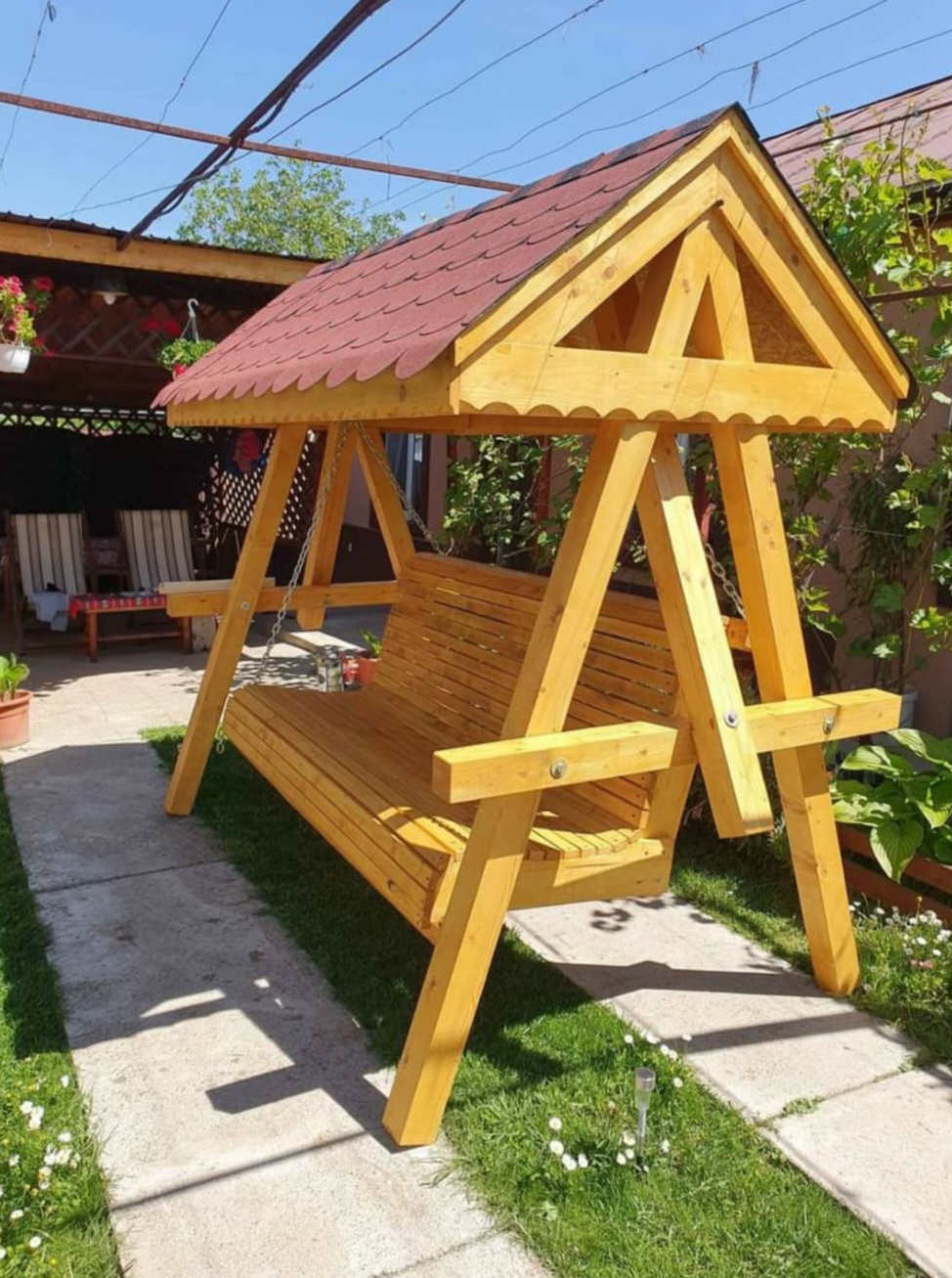 Balansoar din lemn masiv cu grinzi 10x10