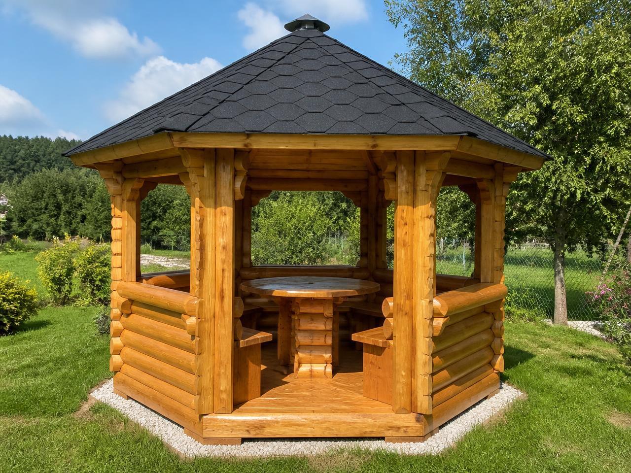 Foișor rustic din bușteni pentru 6 persoane