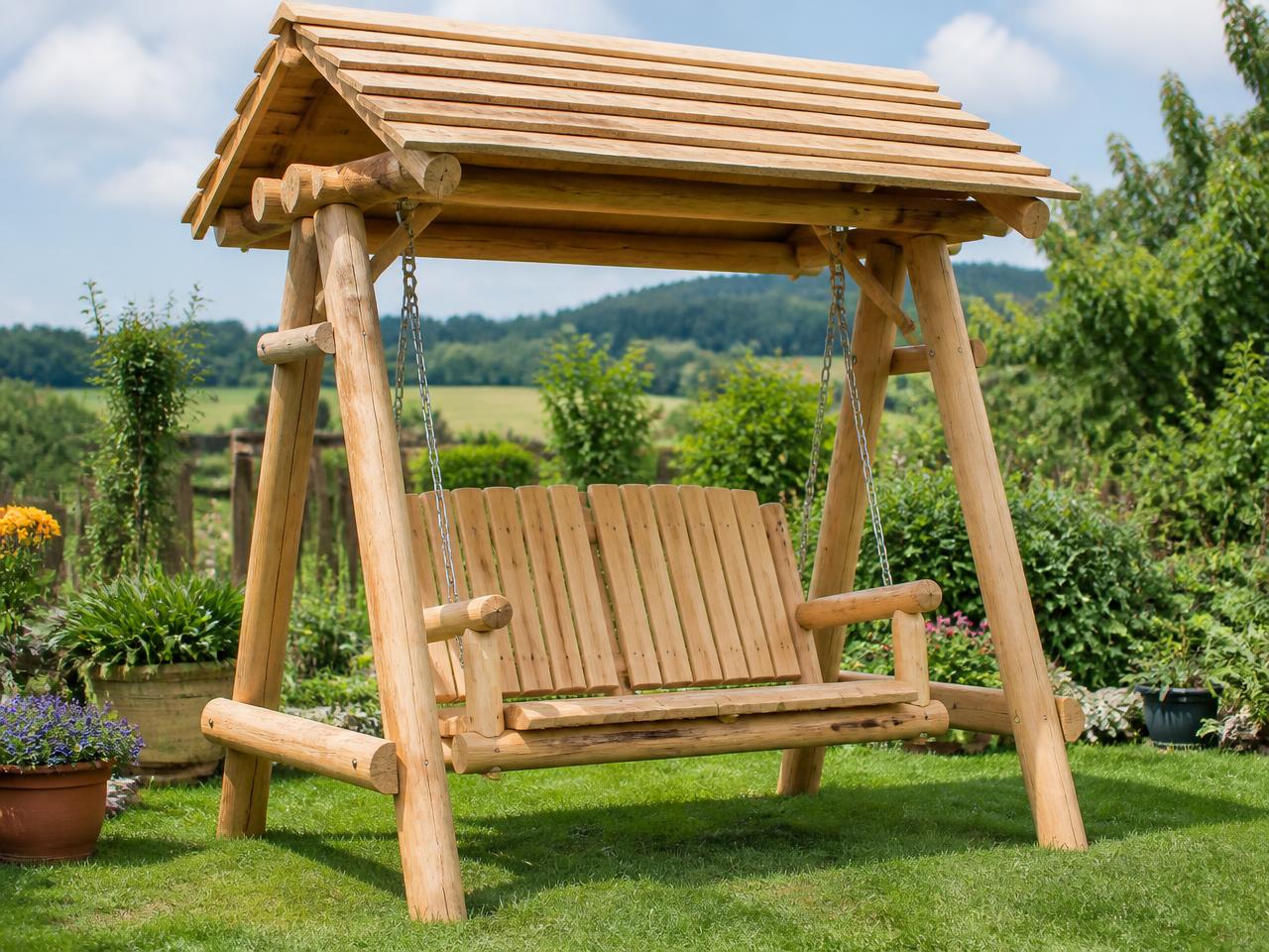 Leagăn rustic din lemn masiv